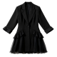 Black Blazer Dress with Tulle Ruffle Hem