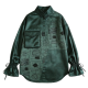 Dark Green Satin Shirt with Geometric Print & Frog Buttons