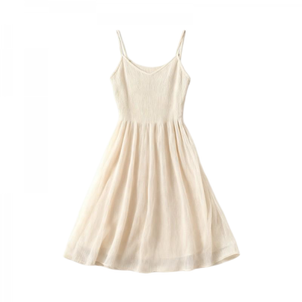 Cream Ribbed Sleeveless Cami Dress