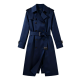 Navy Blue Double-Breasted Trench Coat with Belt