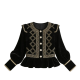 Black Velvet Blouse with Gold Embroidery & Pearl Buttons