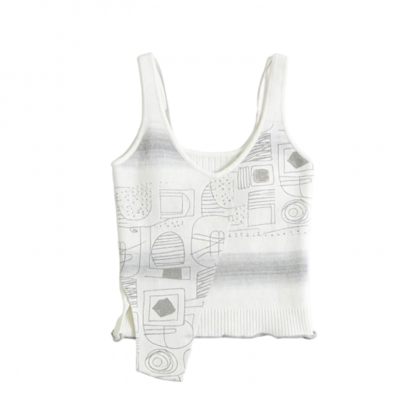 White & Gray Gradient Tank Top with Geometric Print