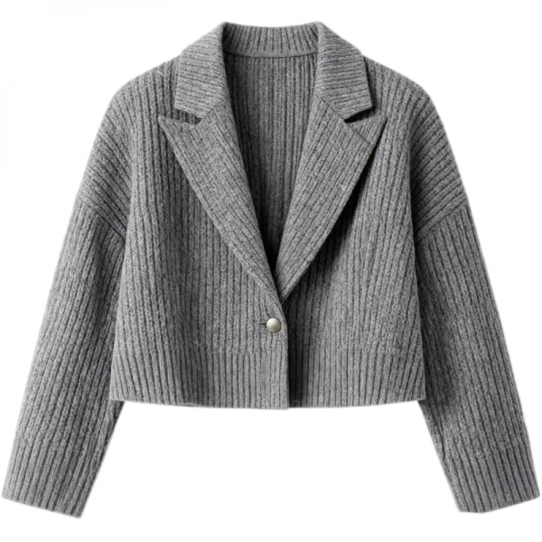 Gray Ribbed Knit Cropped Blazer